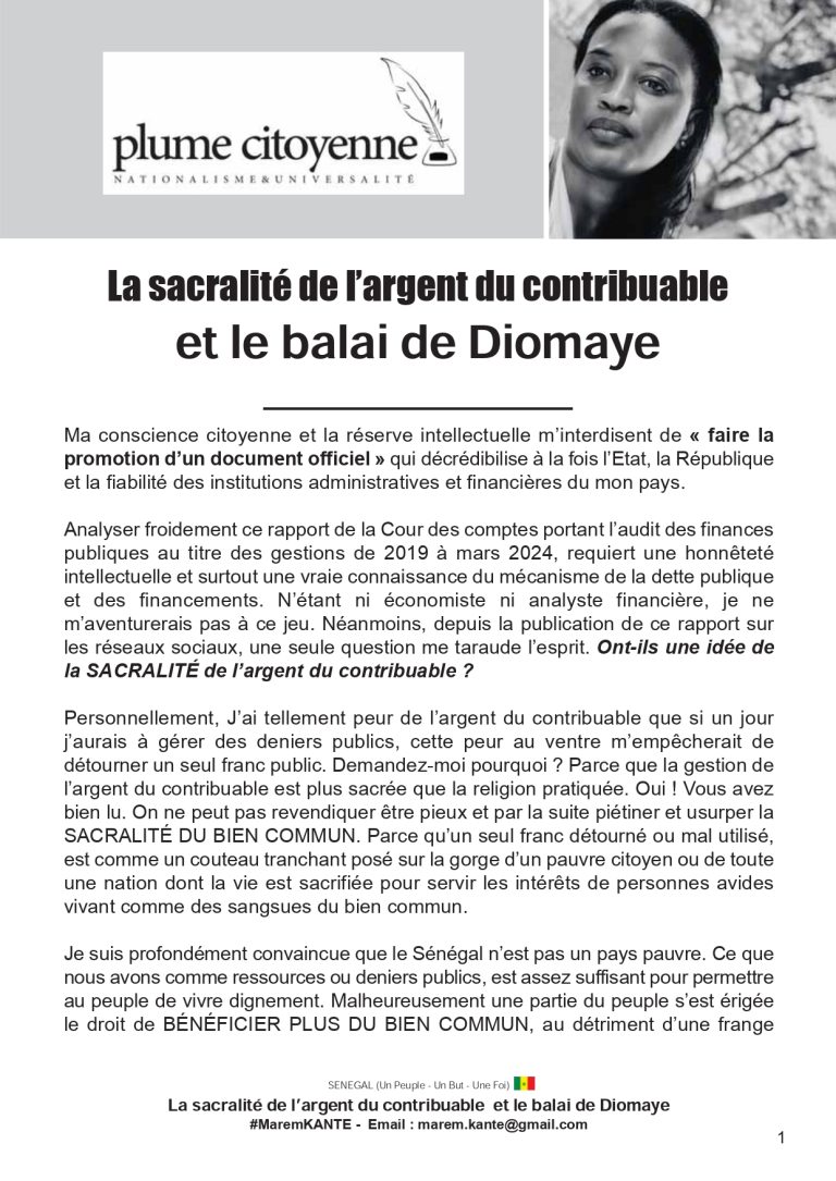 La sacralité de l’argent du contribuableet le balai de Diomaye