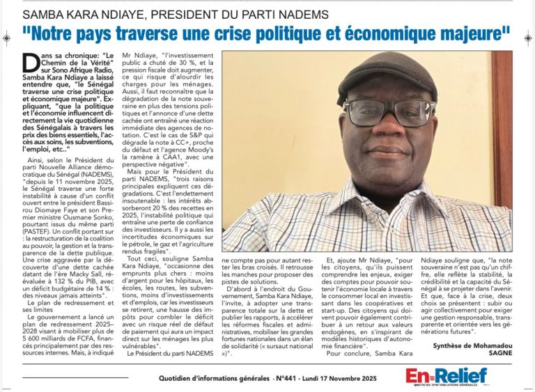 SAMBA KARA NDIAYE, PRESIDENT DU PARTI NADEMS