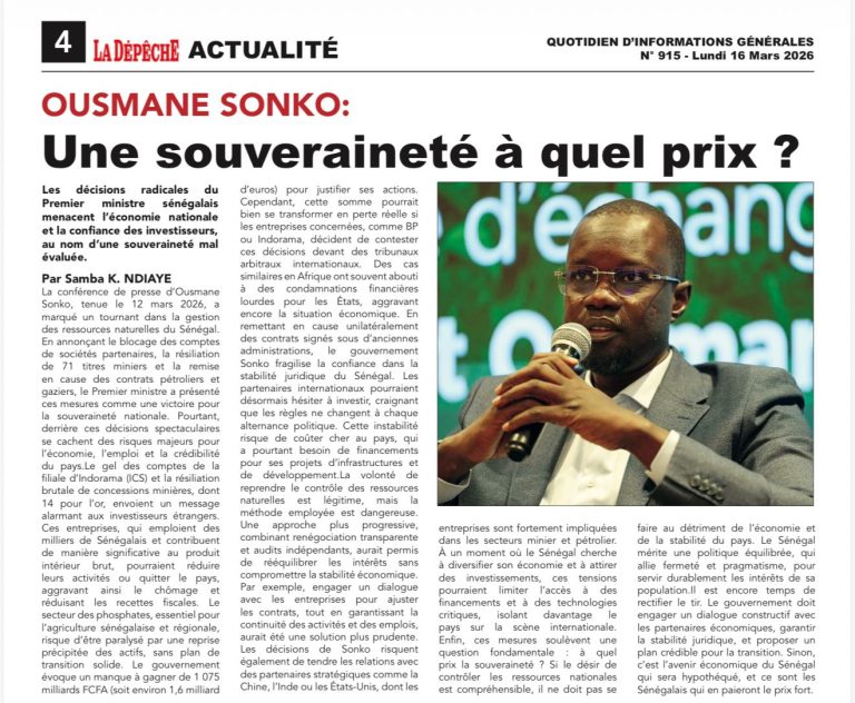 Ousmane Sonko: Une Souveraineté à quel Prix