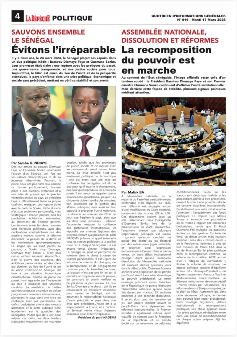 Sauvons ensemble le Sénégal Évitons l’irréparable