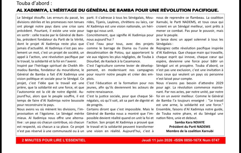 AL XADIMIYA, L’HÉRITAGE DU GÉNÉRAL DE BAMBA POUR UNE RÉVOLUTION PACIFIQUE.